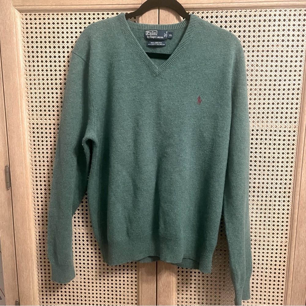 Polo By Ralph Lauren 100% Lambswool V-Neck Sweater Men's  XL Green